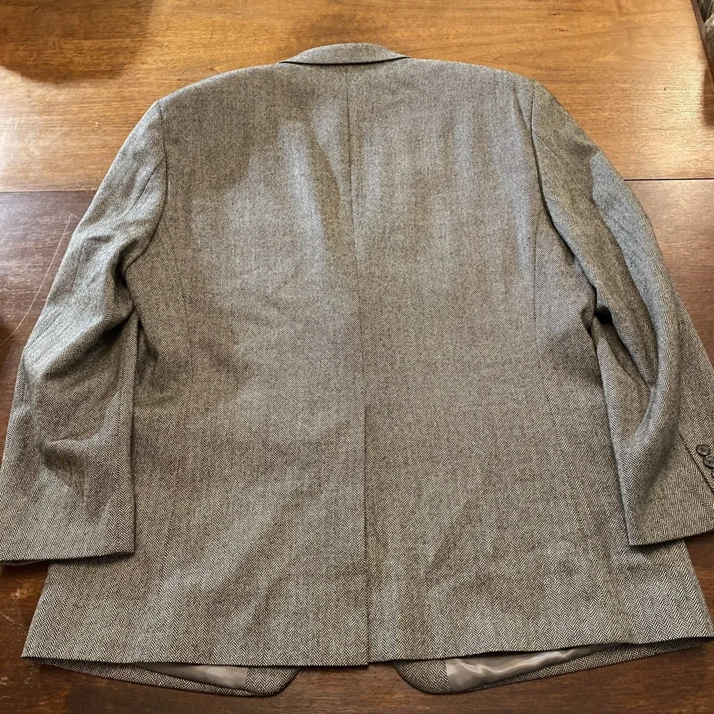 Chaps Blazer Men's 46R Beige Black Herringbone‎ Jacket Sport Coat 100% Wool